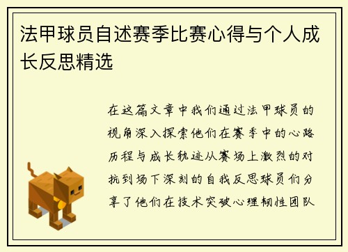 法甲球员自述赛季比赛心得与个人成长反思精选